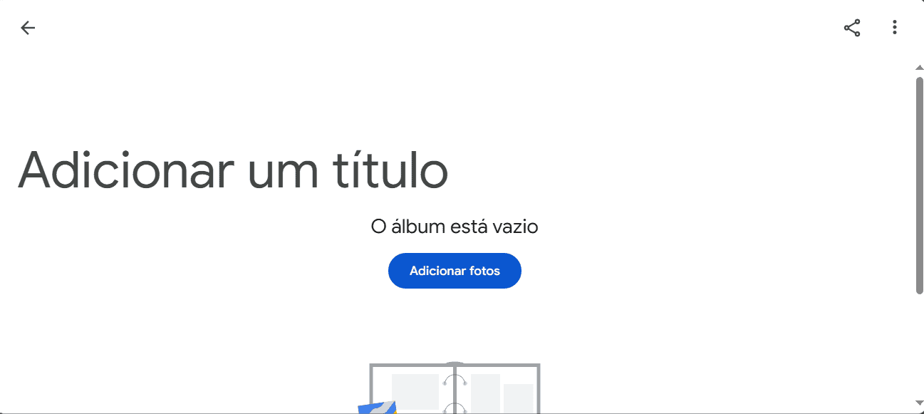 imagem ilustra onde inserir o título do álbum e as fotos