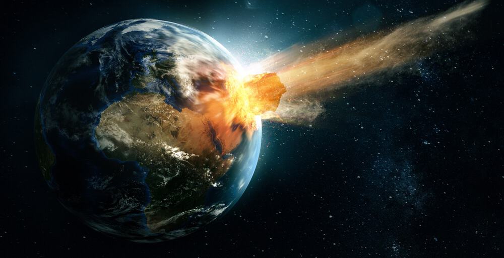 Imagem de asteroide atingindo a Terra