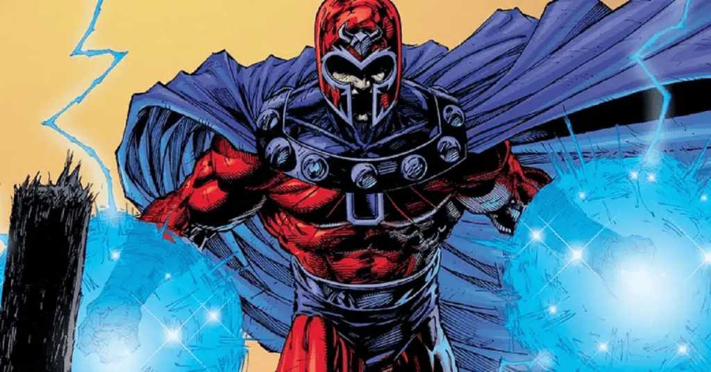 imagem mostra o personagem magneto concentrado, canalizando e utilizando seus poderes