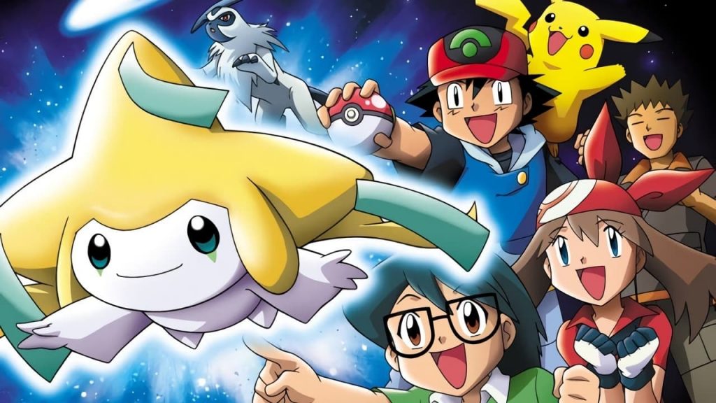 imagem mostra a capa do sexto filme de pokémon, intitulado: Imagem: Pokémon, O Filme 6: Jirachi, Realizador de Desejos (2003) 