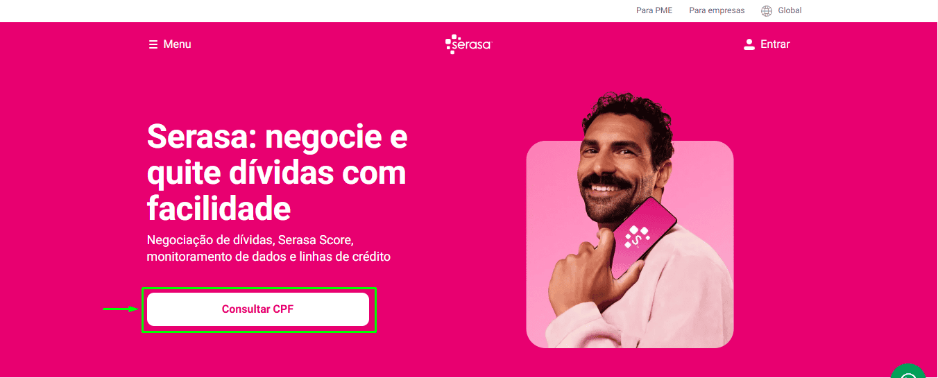 Passo 1 para utilizar o Serasa e verificar o CPF