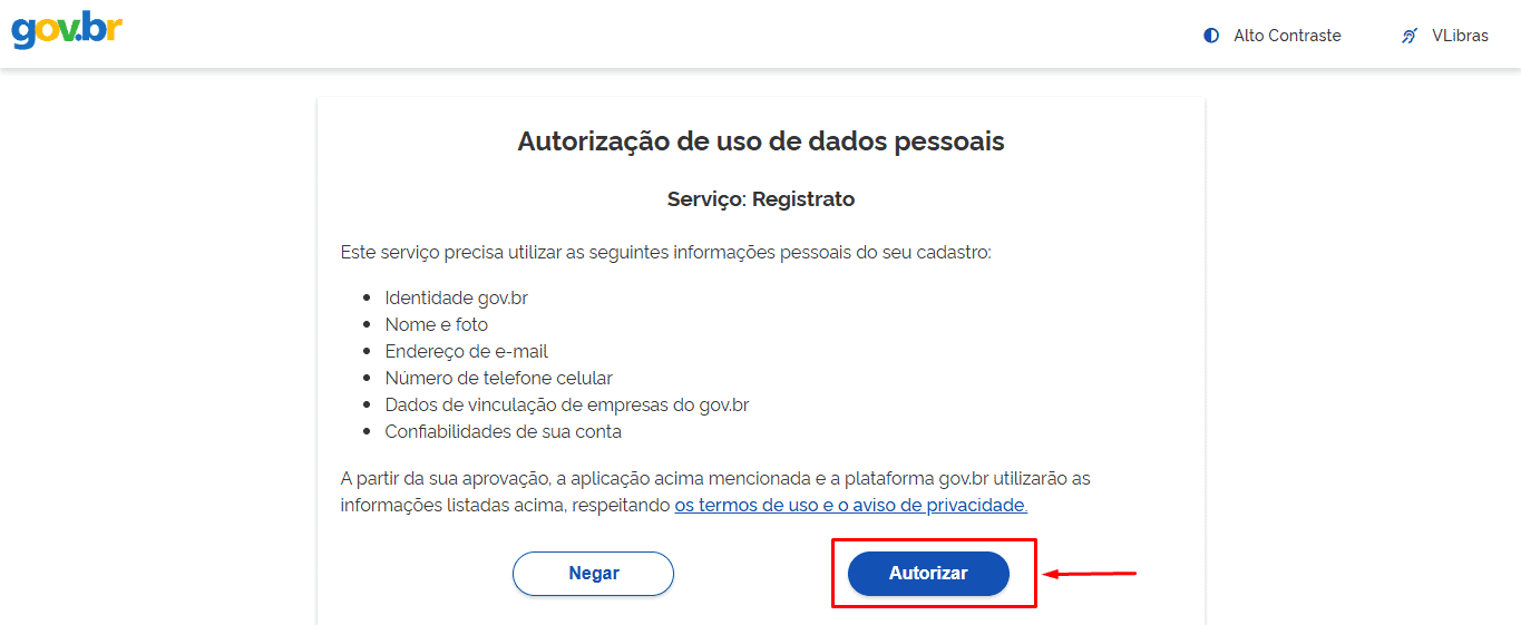 Passo 3 para utilizar o Registrato