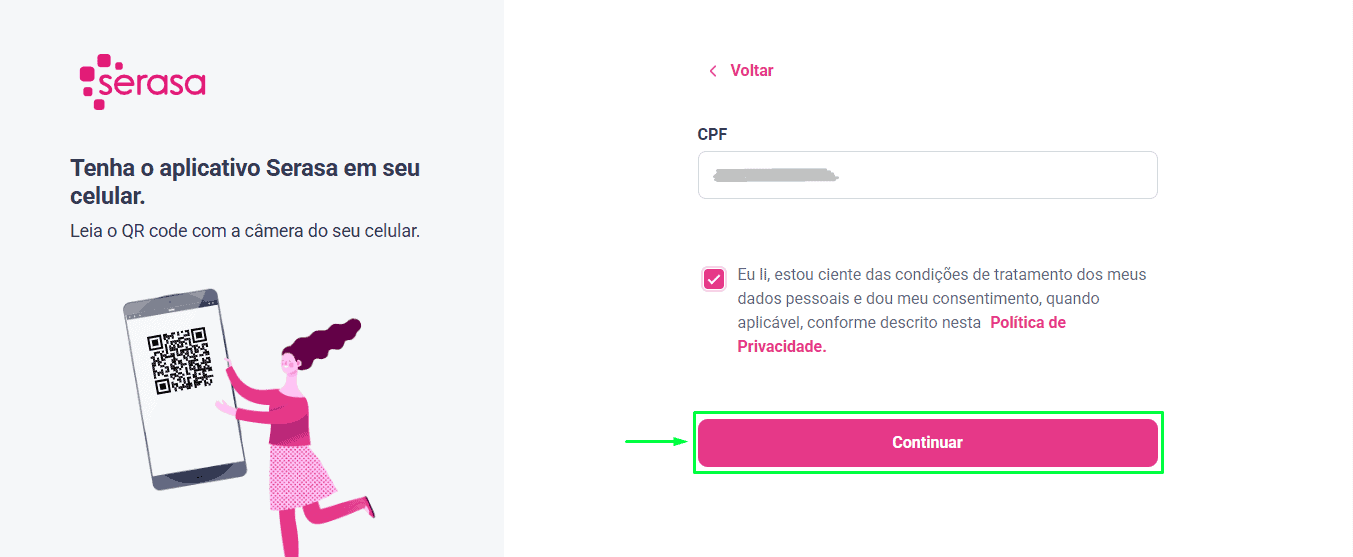 Passo 4 para utilizar o Serasa e verificar o CPF