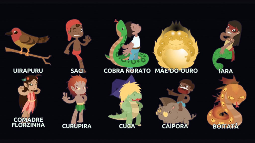 imagem mostra um compilado de personagens do folclore brasileiro