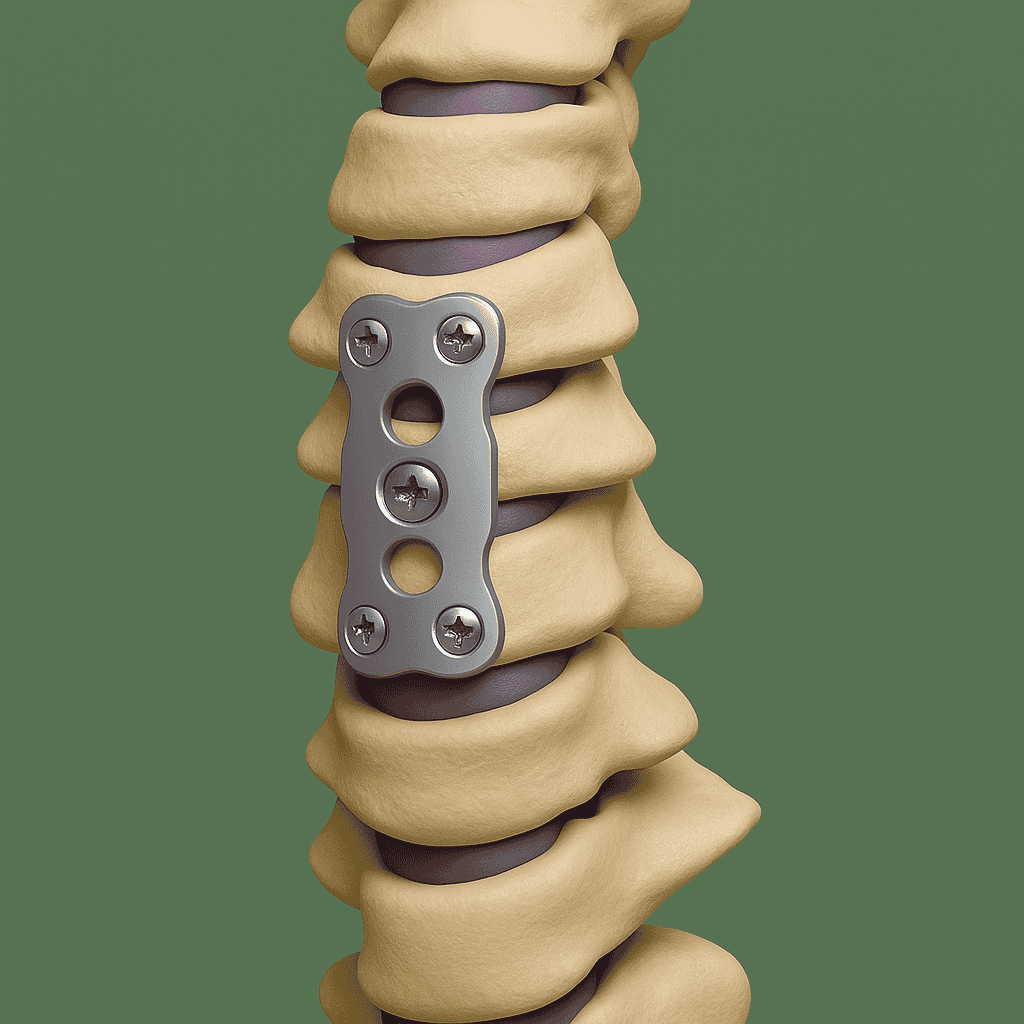 Representação de uma coluna após uma cirurgia de artrodese