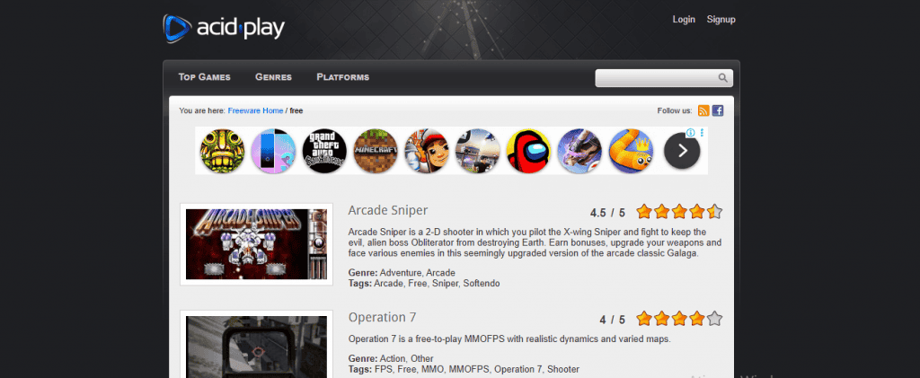 Captura de tela site oficial da Acid Play