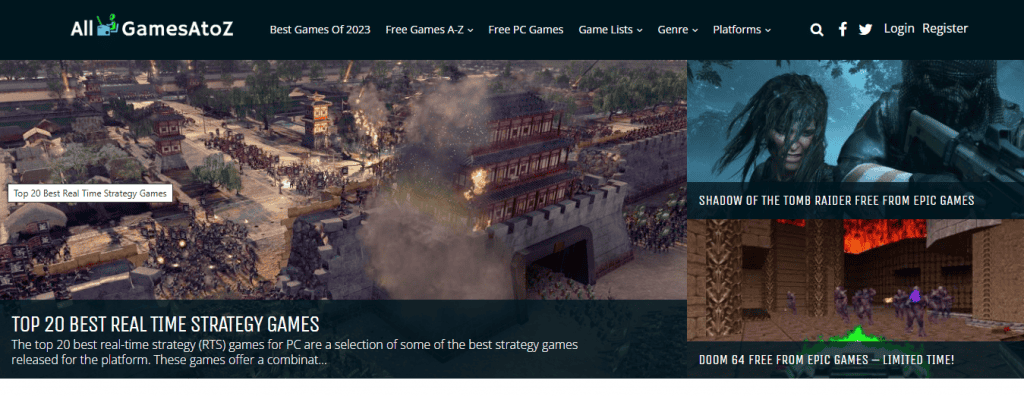 Captura de tela site oficial da AllGamesAtoZ