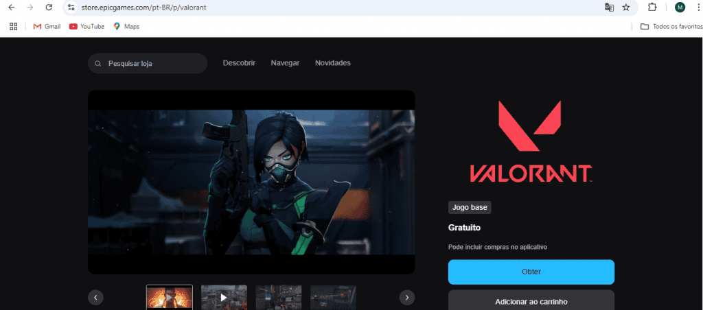 Captura de tela site oficial da Epic Games Store