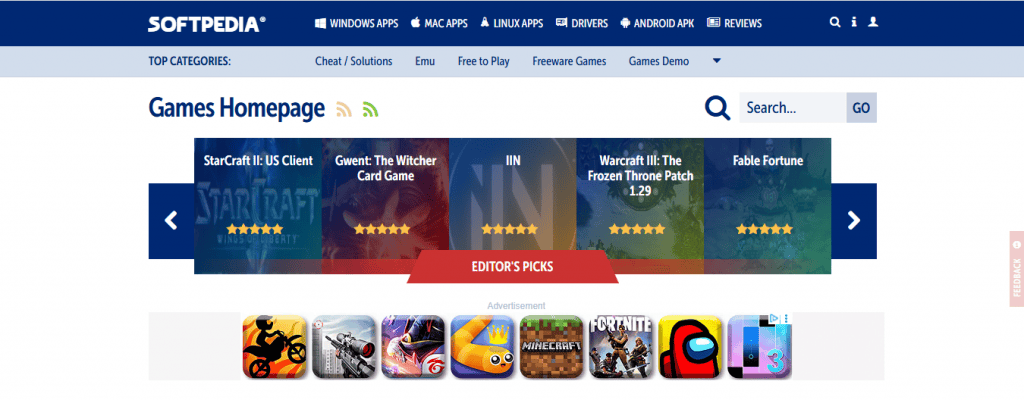 Captura de tela site oficial da Softpedia