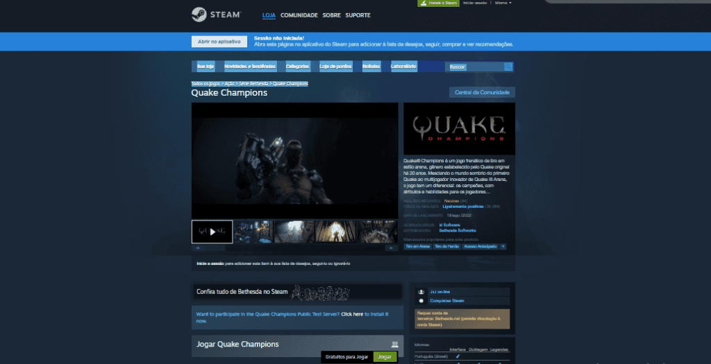 Captura de tela site oficial da Steam