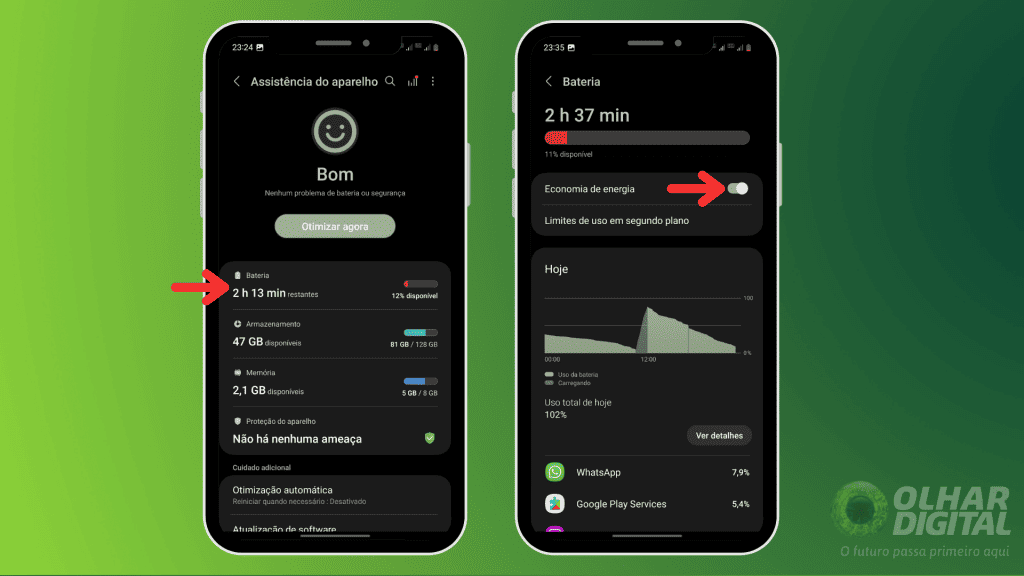Ative o modo de economia de energia (Imagem: Reprodução/Olhar Digital)