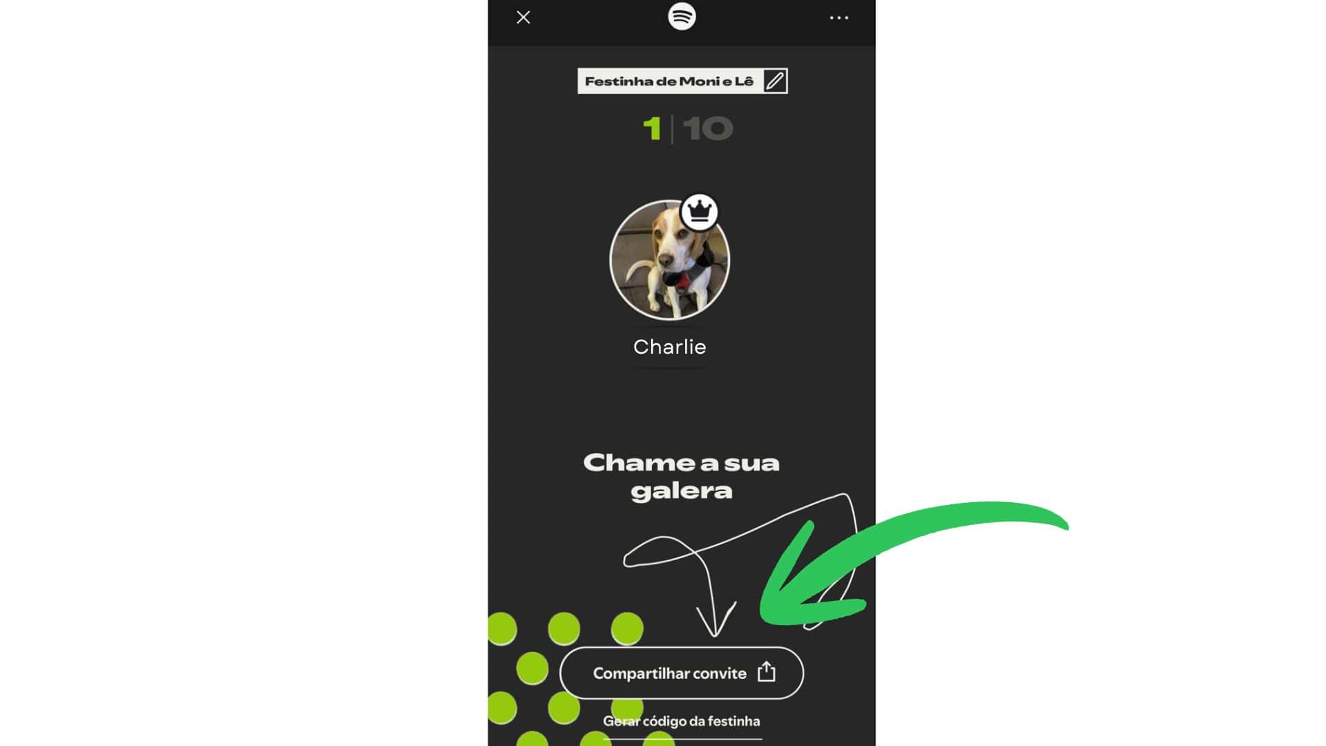 Imagem de Spotify onde gera o código da Festinha de Retrospectiva com os amigos