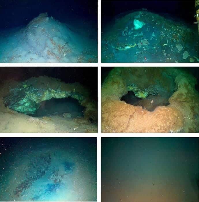 Montículos de hidrato de gás Freya com diferentes morfologias