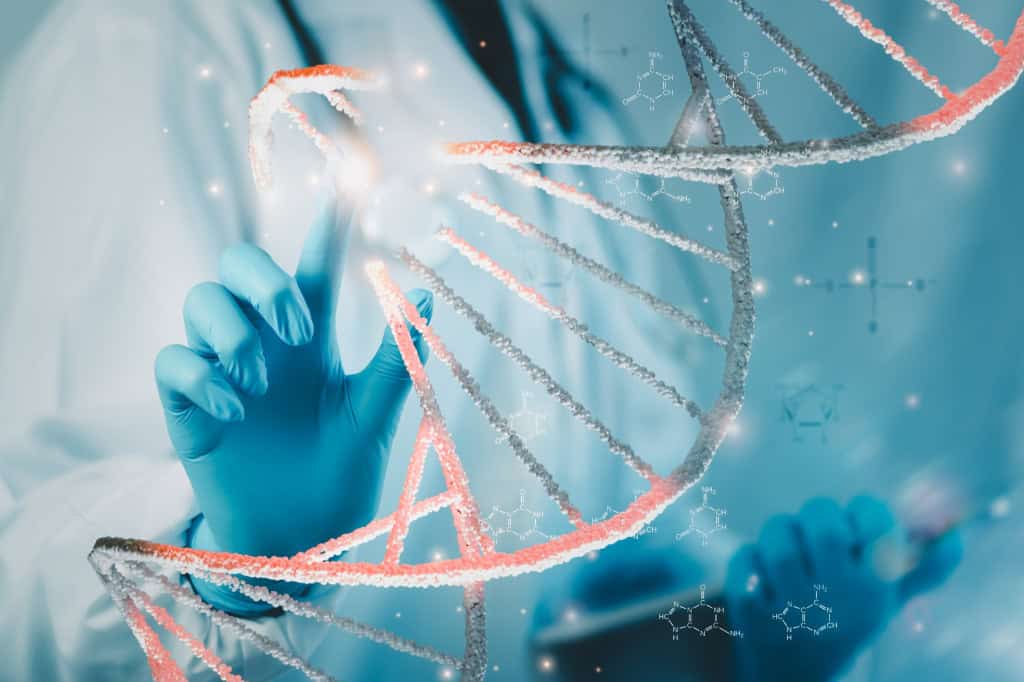 Cadeia do DNA sendo selecionada e editada por um pesquisador