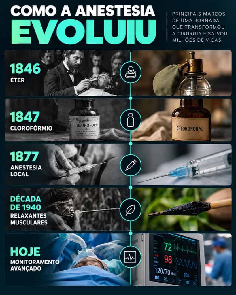 Em 180 anos, a anestesia evoluiu do uso do éter ao monitoramento avançado, permitindo cirurgias cada vez mais complexas, precisas e seguras.